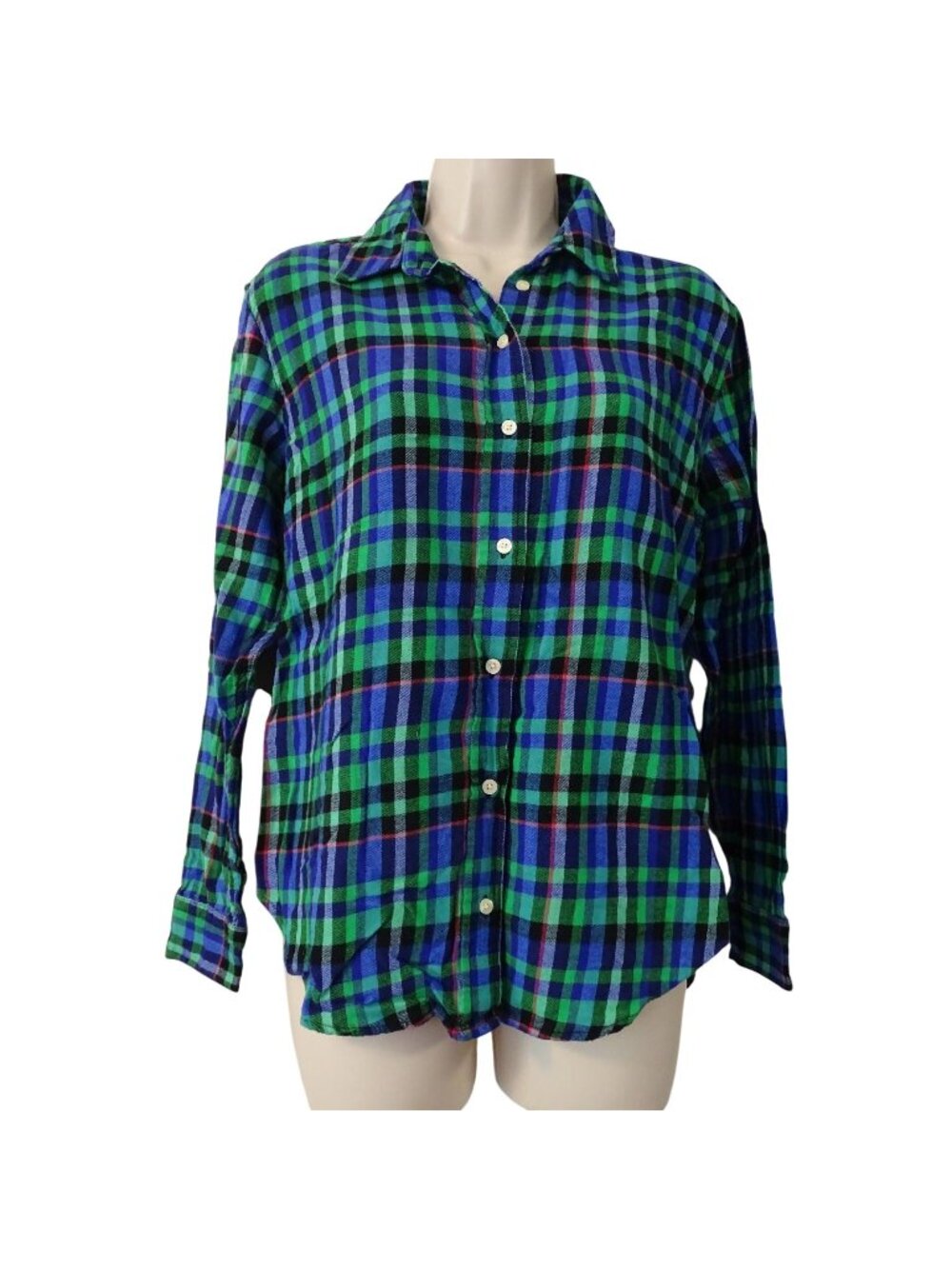 Gap Plaid Flannel Shirt Long Sleeve Button Up Women Size S Blue Green Gorpcore